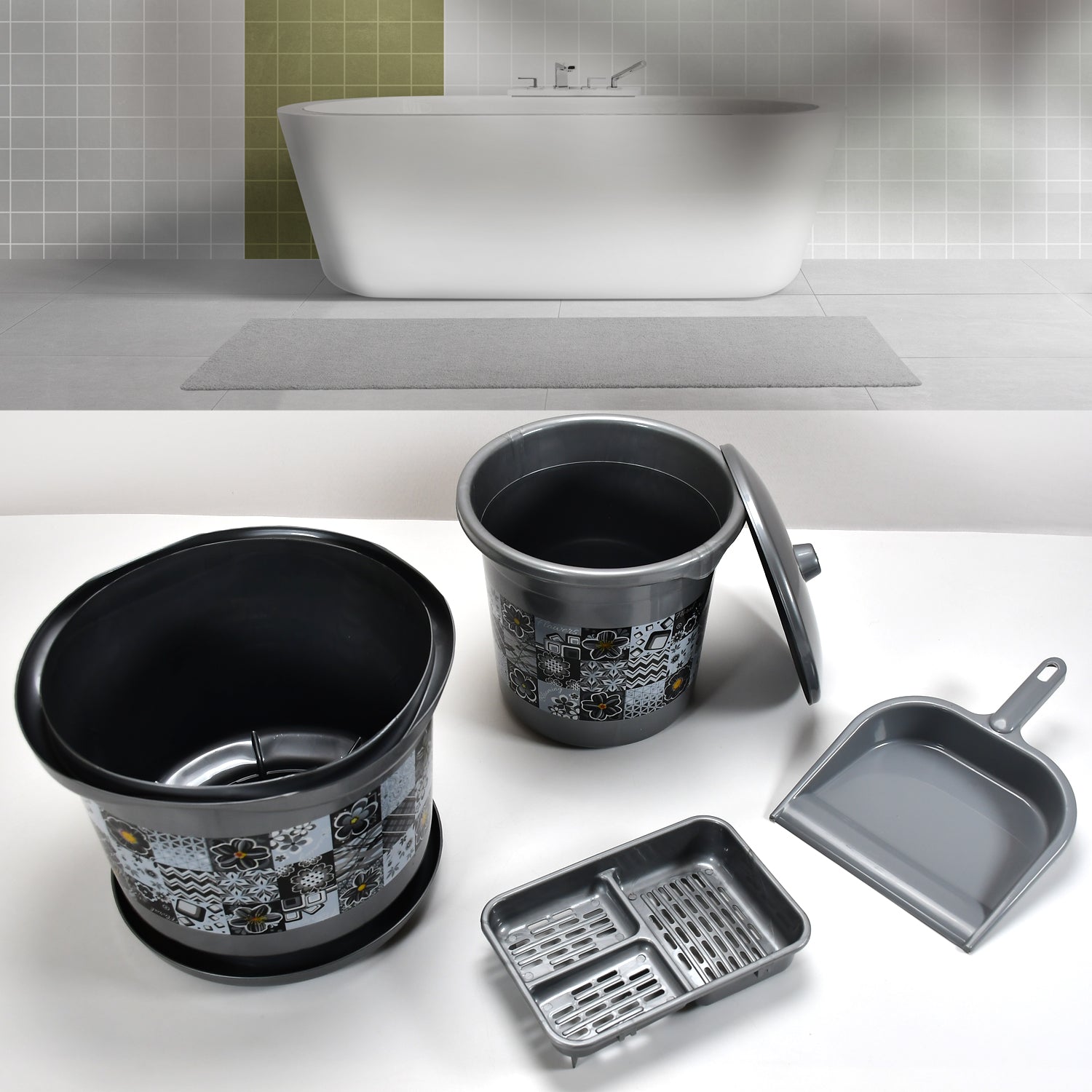 4050 Large Capacity Plastic Bathroom Set of 7Pieces (1pc Big Tub, 1pc bucket,1pc Dustbin, 1pc Mug, 1pc Soap Case, 1pc Dustpan, 1pc Stool) DeoDap 4050 Large Capacity Plastic Bathroom Set of 7Pieces (1pc Big Tub, 1pc bucket,1pc Dustbin, 1pc Mug, 1pc Soap Case, 1pc Dustpan, 1pc Stool) DeoDap